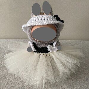 Handmade Crochet White Black Cream Princess Tutu for 17cm Doll 2-Piece Set